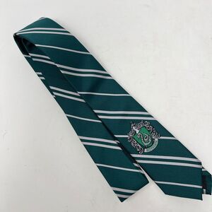 Harry Potter Mens Tie Slytherin Green Gray Striped 100% Microfiber